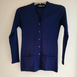 Vintage Navy Blue Cardigan Granny Sweater 70's